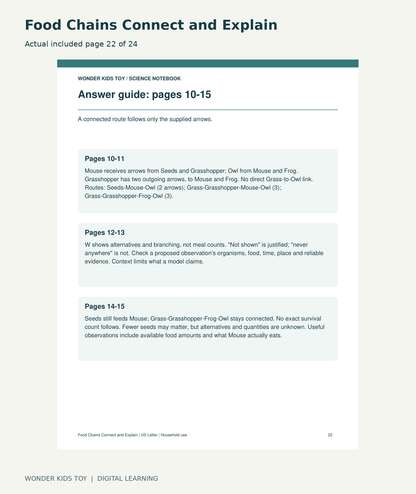 Food Chains Connect and Explain: actual included PDF page 22 of 24