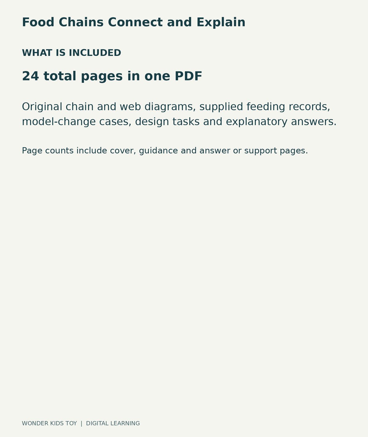 Food Chains Connect and Explain: contents overview, one PDF with 24 total pages