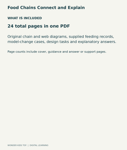 Food Chains Connect and Explain: contents overview, one PDF with 24 total pages