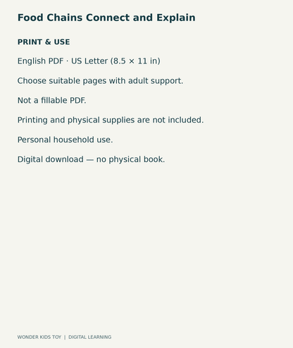 Food Chains Connect and Explain: US Letter English printable PDF and household-use details