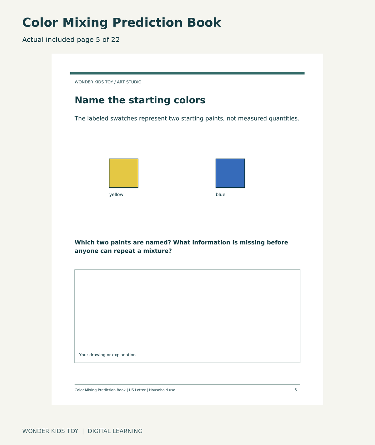 Color Mixing Prediction Book: actual included PDF page 5 of 22