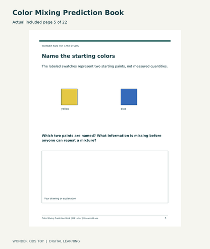Color Mixing Prediction Book: actual included PDF page 5 of 22
