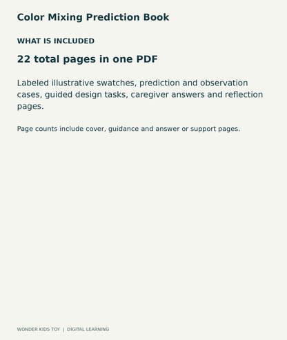 Color Mixing Prediction Book: contents overview, one PDF with 22 total pages