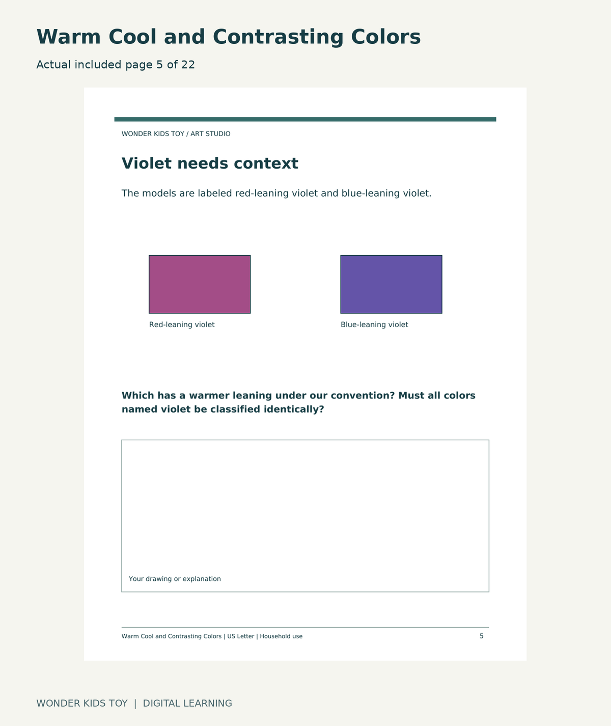 Warm Cool and Contrasting Colors: actual included PDF page 5 of 22