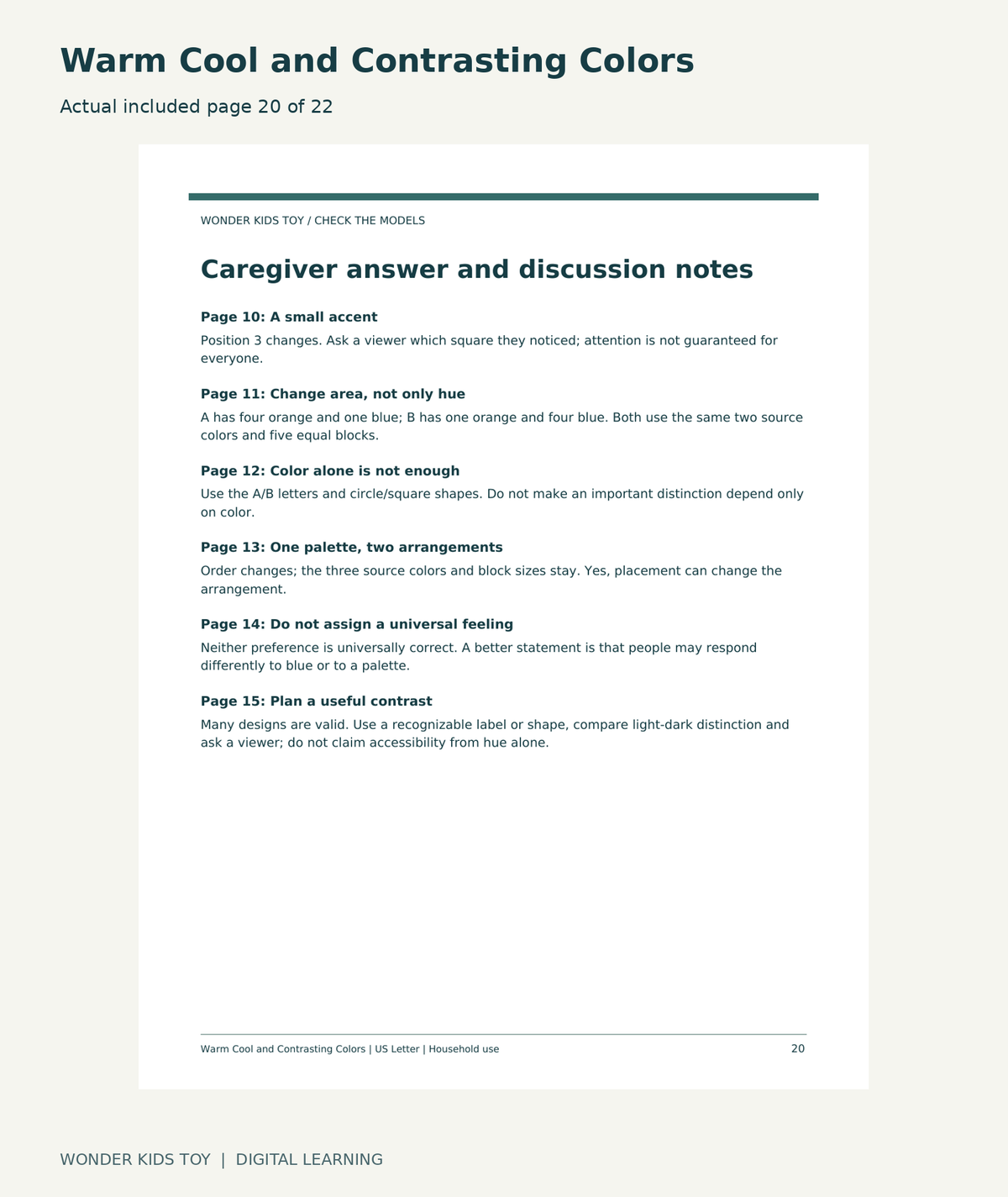 Warm Cool and Contrasting Colors: actual included PDF page 20 of 22
