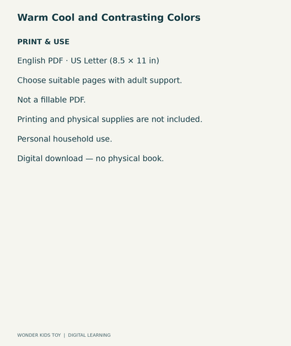 Warm Cool and Contrasting Colors: US Letter English printable PDF and household-use details