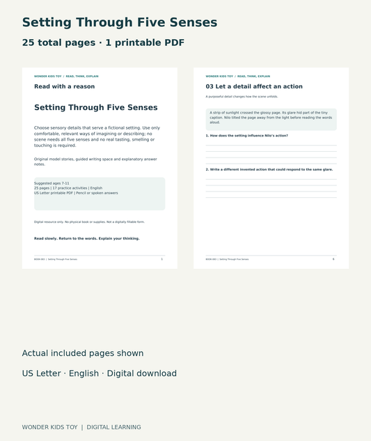 Setting Through Five Senses: actual included PDF cover and page 6, 25 total pages