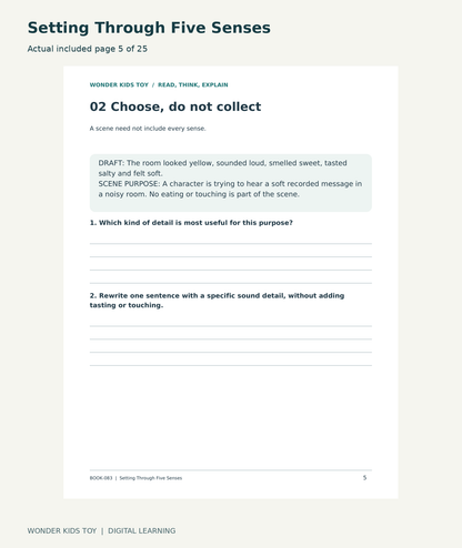 Setting Through Five Senses: actual included PDF page 5 of 25