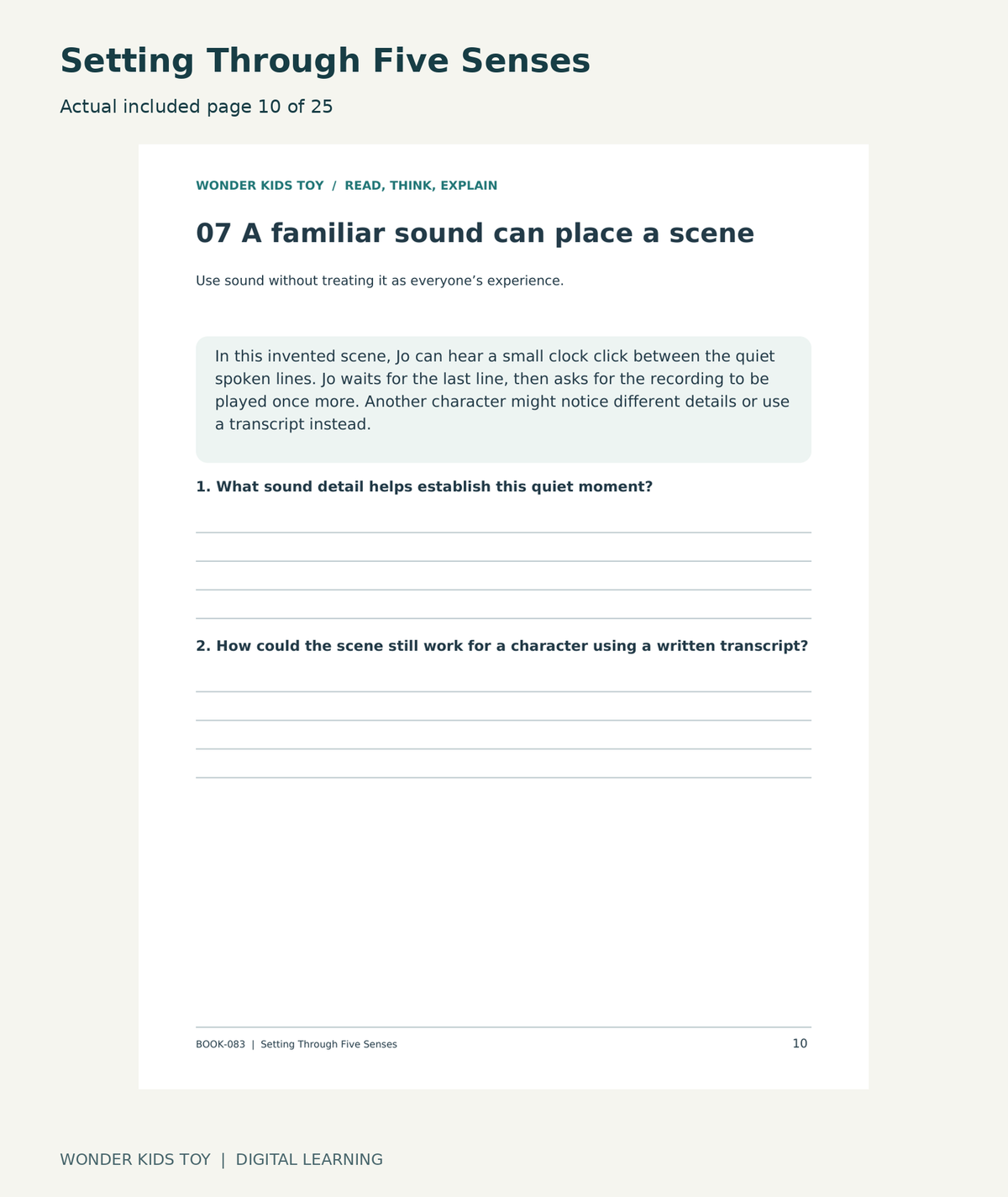 Setting Through Five Senses: actual included PDF page 10 of 25