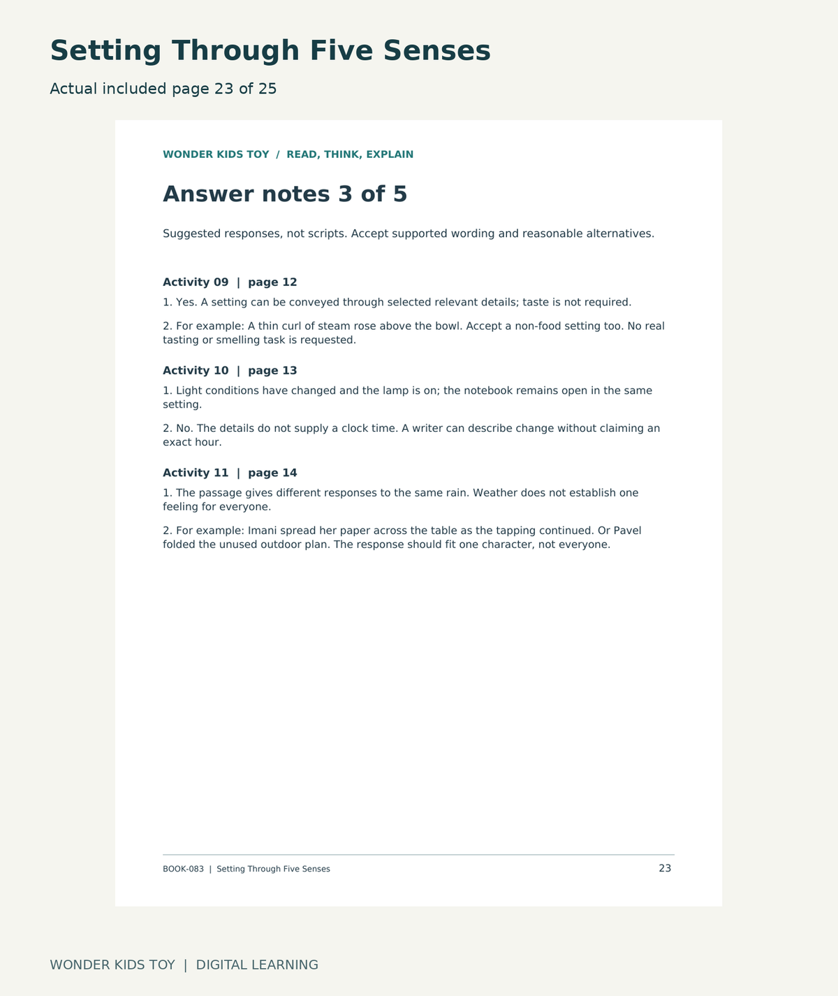 Setting Through Five Senses: actual included PDF page 23 of 25