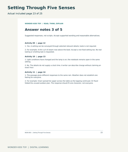 Setting Through Five Senses: actual included PDF page 23 of 25