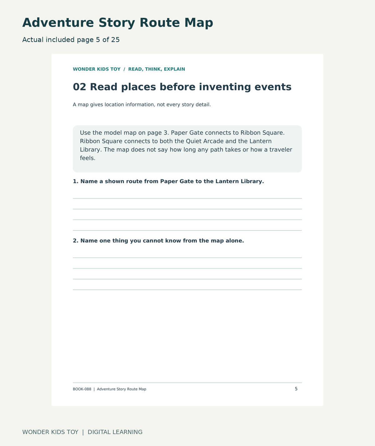Adventure Story Route Map: actual included PDF page 5 of 25