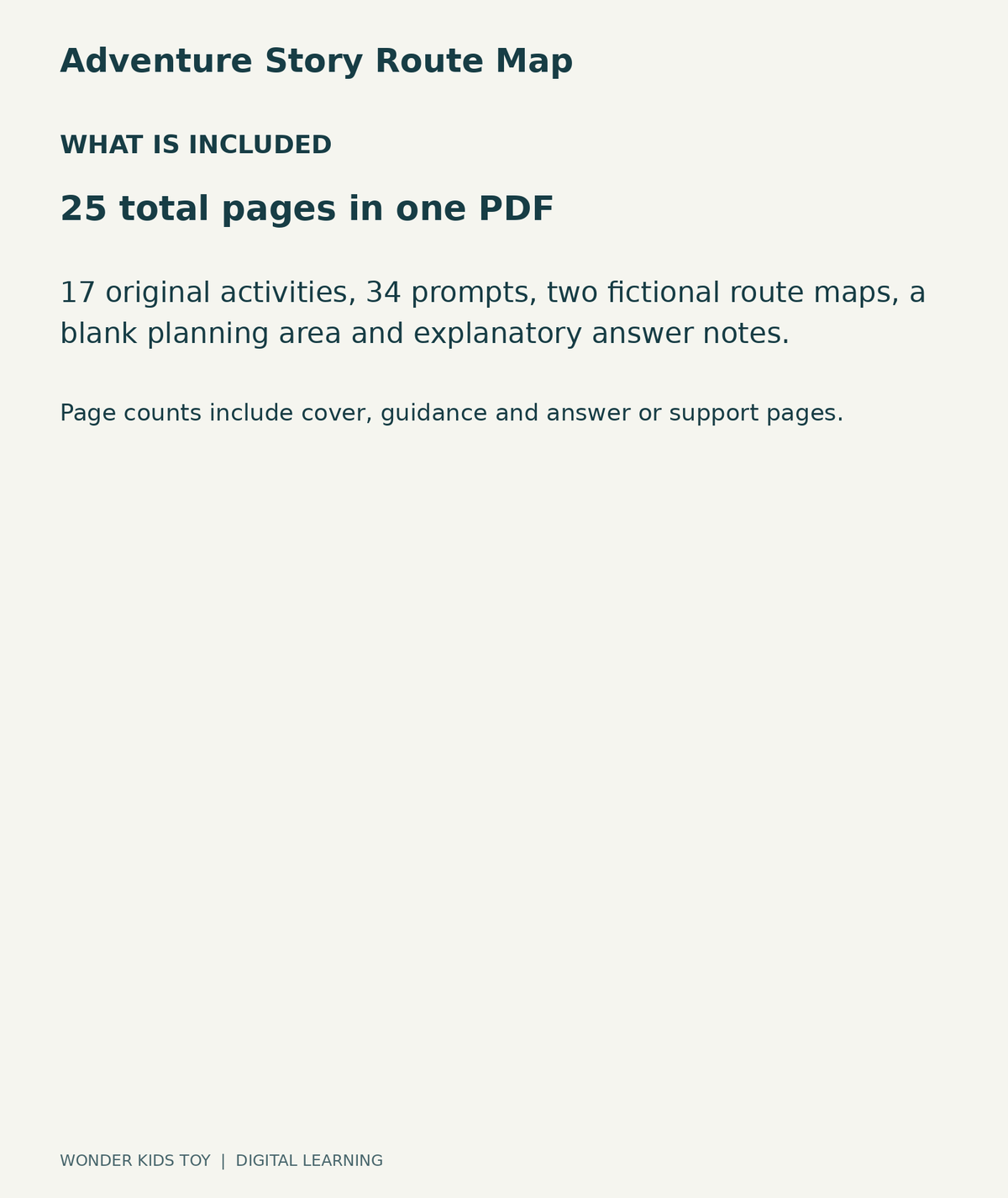 Adventure Story Route Map: contents overview, one PDF with 25 total pages