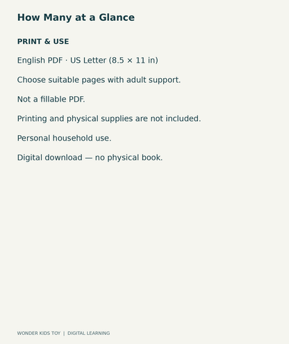 How Many at a Glance: US Letter English printable PDF and household-use details