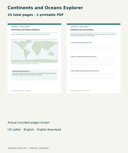 Continents and Oceans Explorer: actual included PDF cover and page 6, 24 total pages