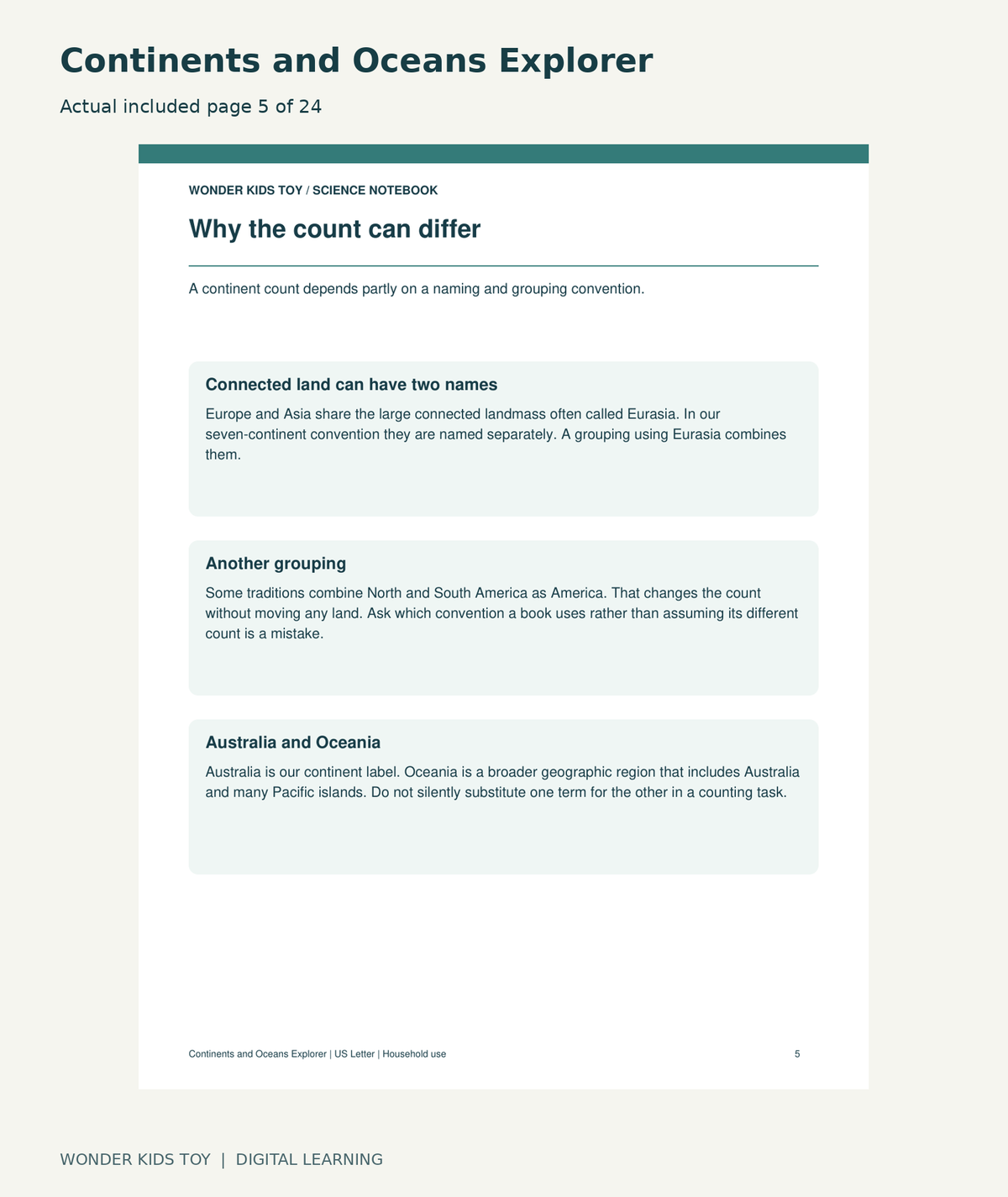 Continents and Oceans Explorer: actual included PDF page 5 of 24
