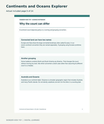 Continents and Oceans Explorer: actual included PDF page 5 of 24