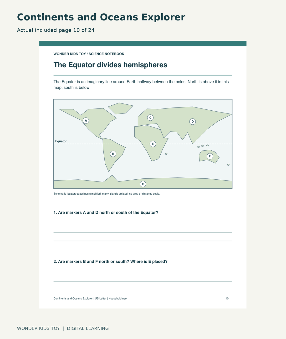 Continents and Oceans Explorer: actual included PDF page 10 of 24