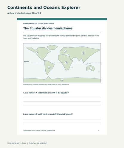 Continents and Oceans Explorer: actual included PDF page 10 of 24