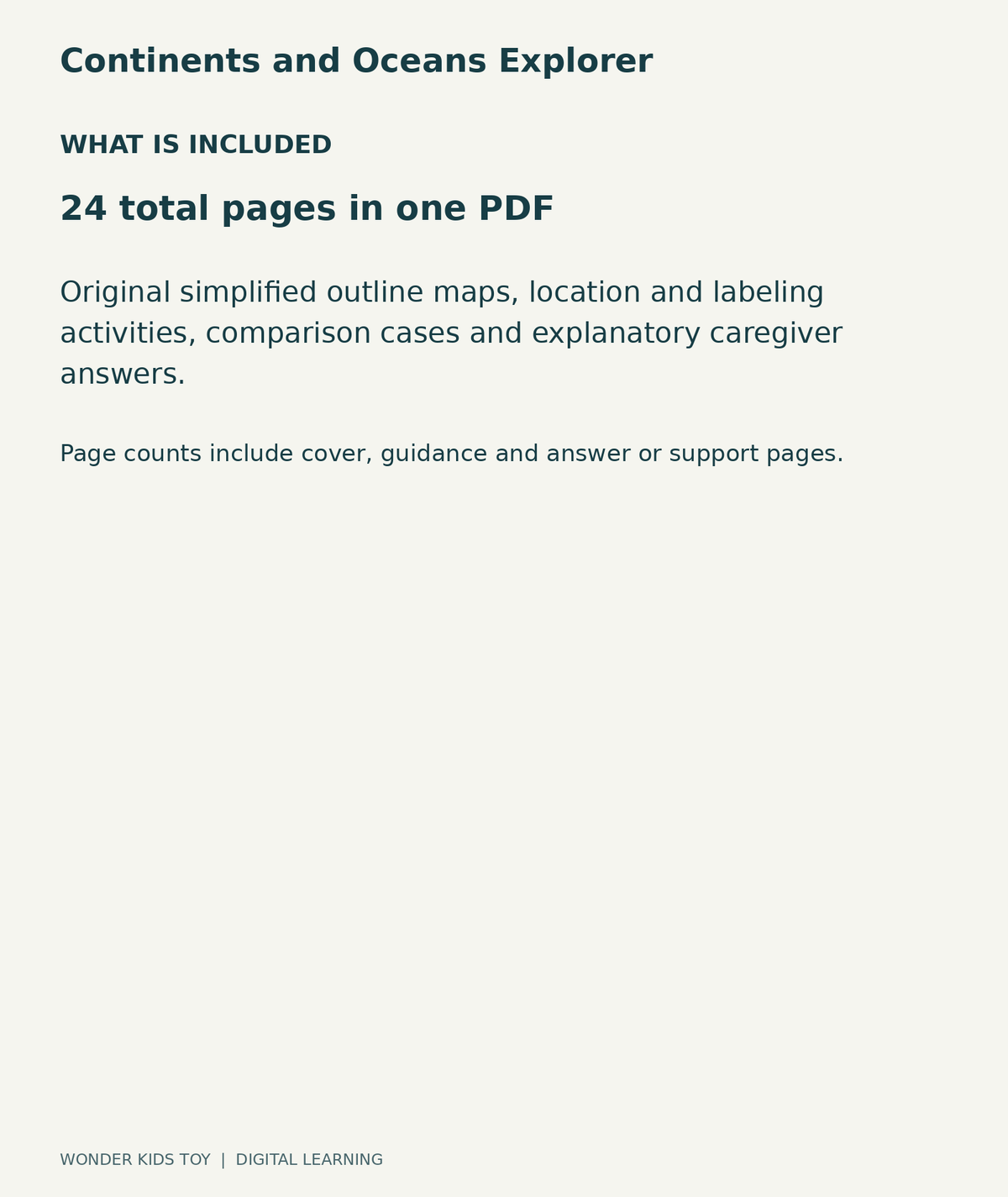 Continents and Oceans Explorer: contents overview, one PDF with 24 total pages