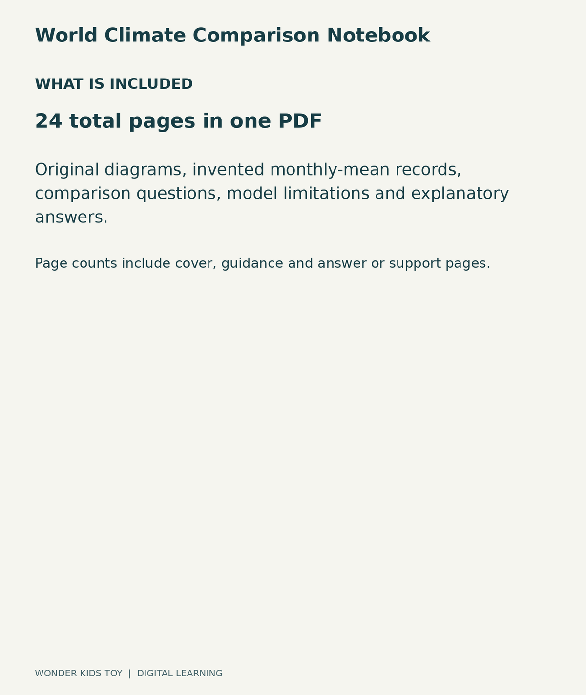 World Climate Comparison Notebook: contents overview, one PDF with 24 total pages
