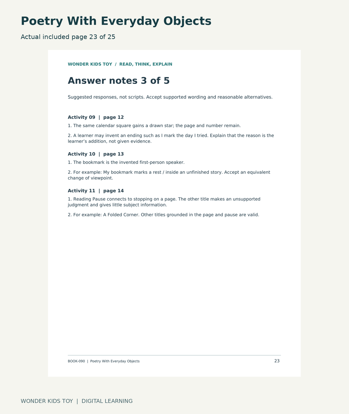 Poetry With Everyday Objects: actual included PDF page 23 of 25