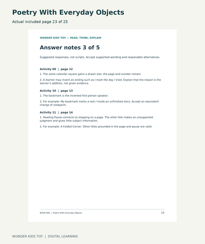 Poetry With Everyday Objects: actual included PDF page 23 of 25