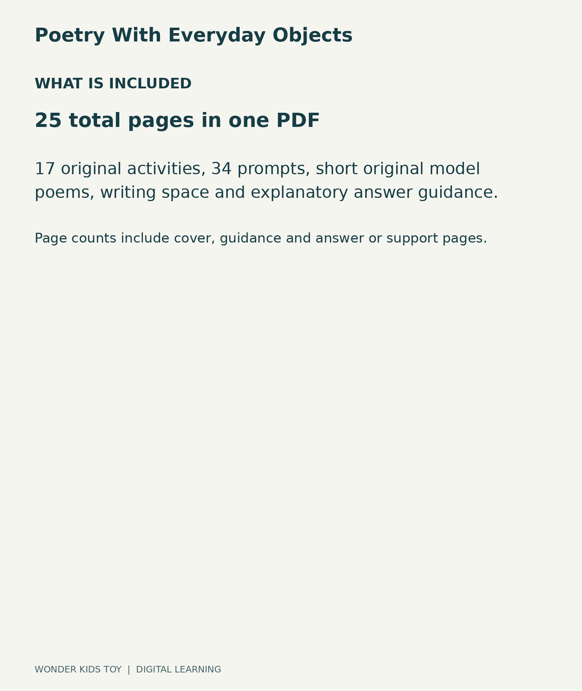 Poetry With Everyday Objects: contents overview, one PDF with 25 total pages