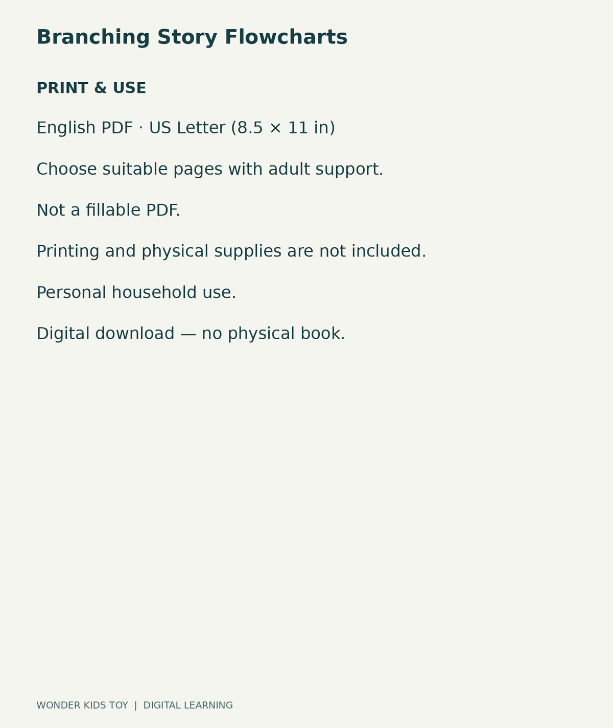 Branching Story Flowcharts: US Letter English printable PDF and household-use details
