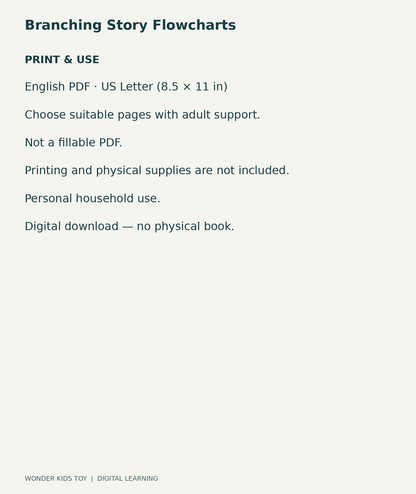 Branching Story Flowcharts: US Letter English printable PDF and household-use details