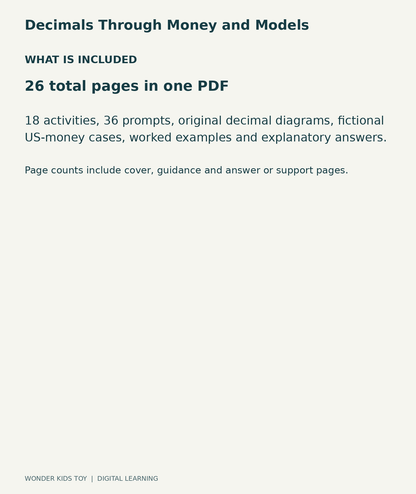 Decimals Through Money and Models: contents overview, one PDF with 26 total pages