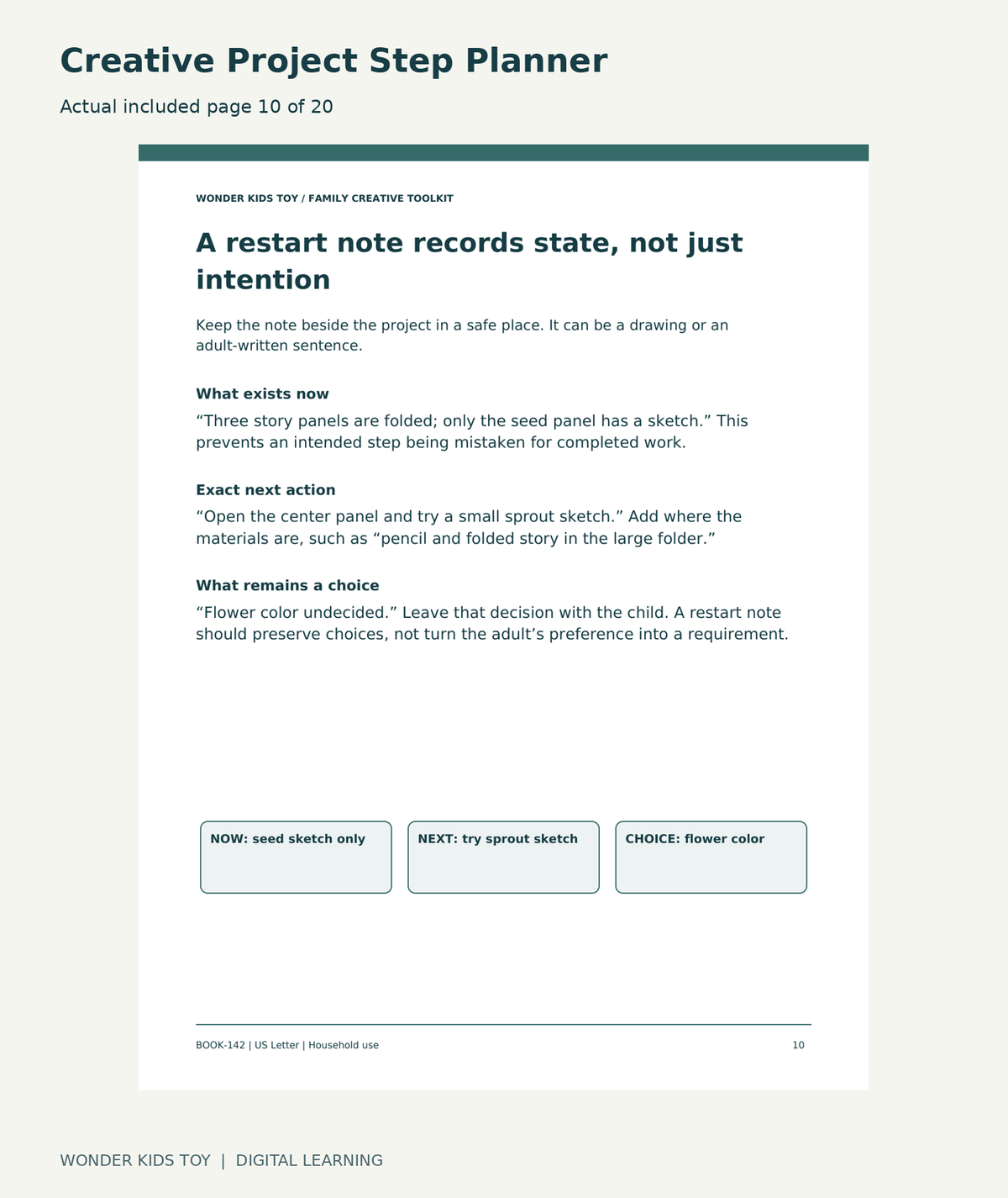Creative Project Step Planner: actual included PDF page 10 of 20