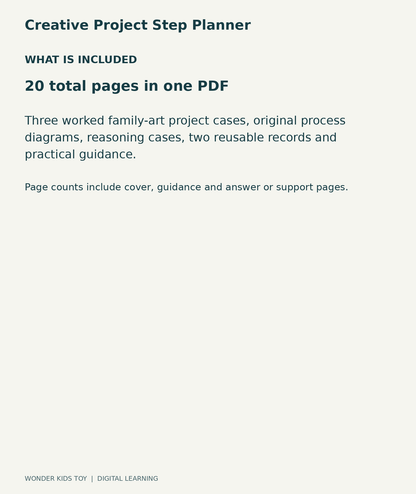 Creative Project Step Planner: contents overview, one PDF with 20 total pages