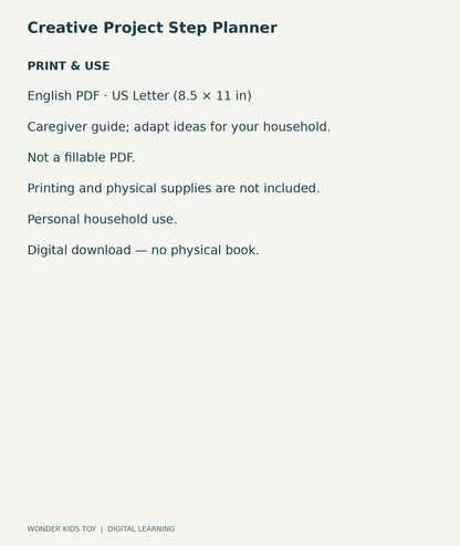 Creative Project Step Planner: US Letter English printable PDF and household-use details
