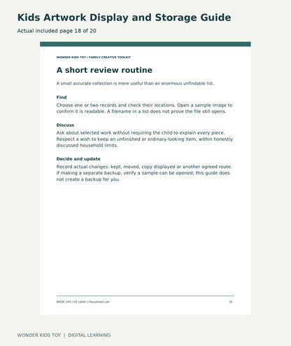 Kids Artwork Display and Storage Guide: actual included PDF page 18 of 20