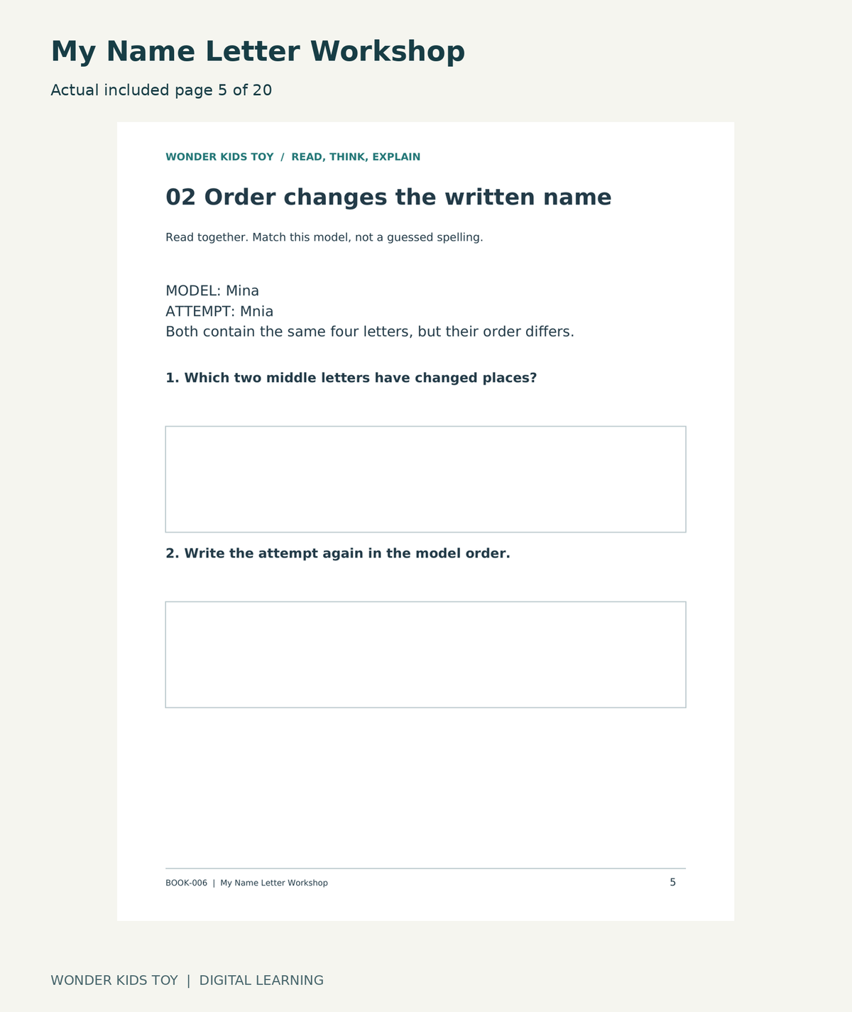 My Name Letter Workshop: actual included PDF page 5 of 20