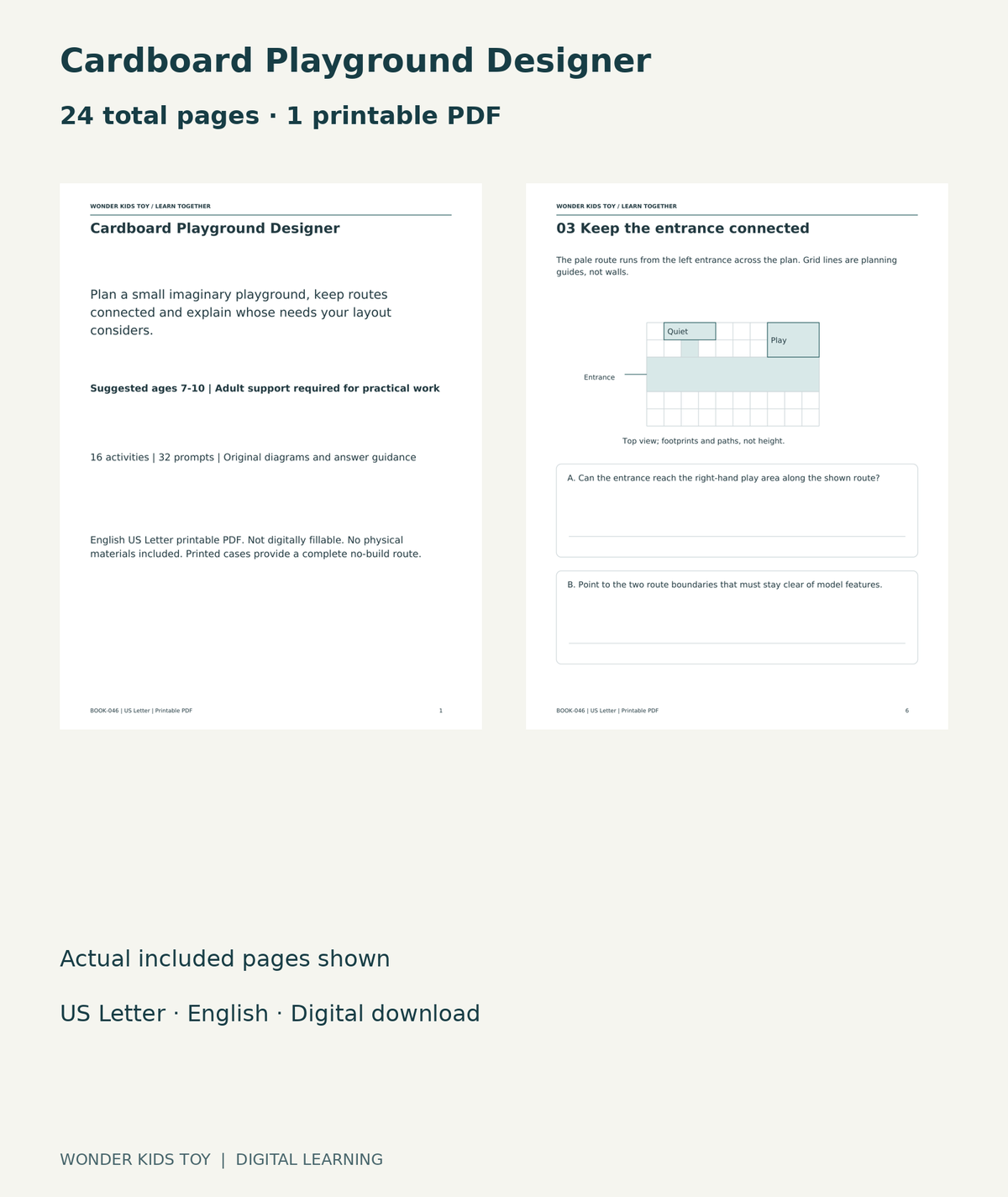 Cardboard Playground Designer: actual included PDF cover and page 6, 24 total pages
