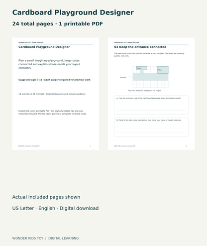 Cardboard Playground Designer: actual included PDF cover and page 6, 24 total pages