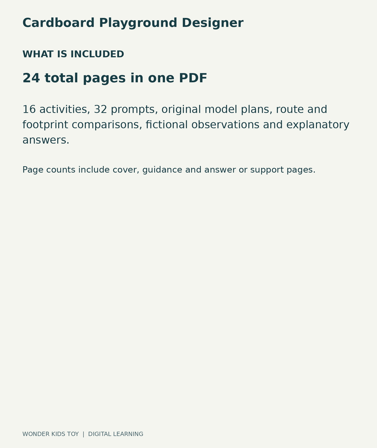 Cardboard Playground Designer: contents overview, one PDF with 24 total pages