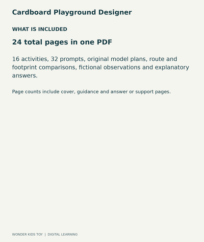 Cardboard Playground Designer: contents overview, one PDF with 24 total pages