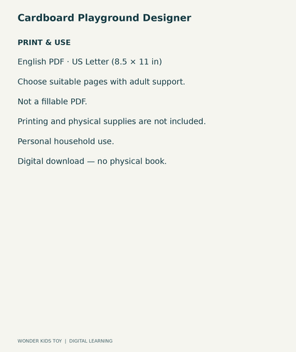 Cardboard Playground Designer: US Letter English printable PDF and household-use details