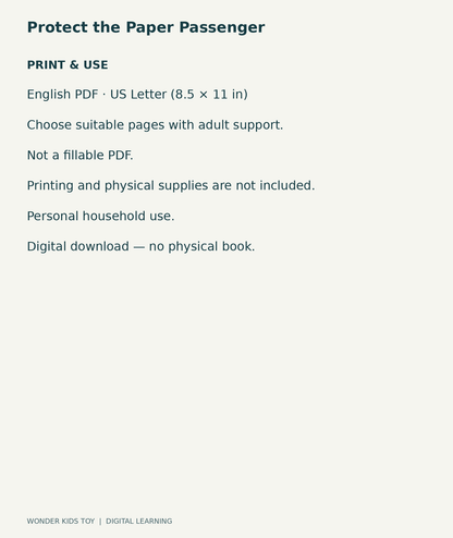 Protect the Paper Passenger: US Letter English printable PDF and household-use details