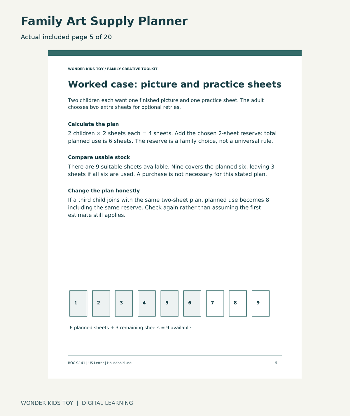 Family Art Supply Planner: actual included PDF page 5 of 20