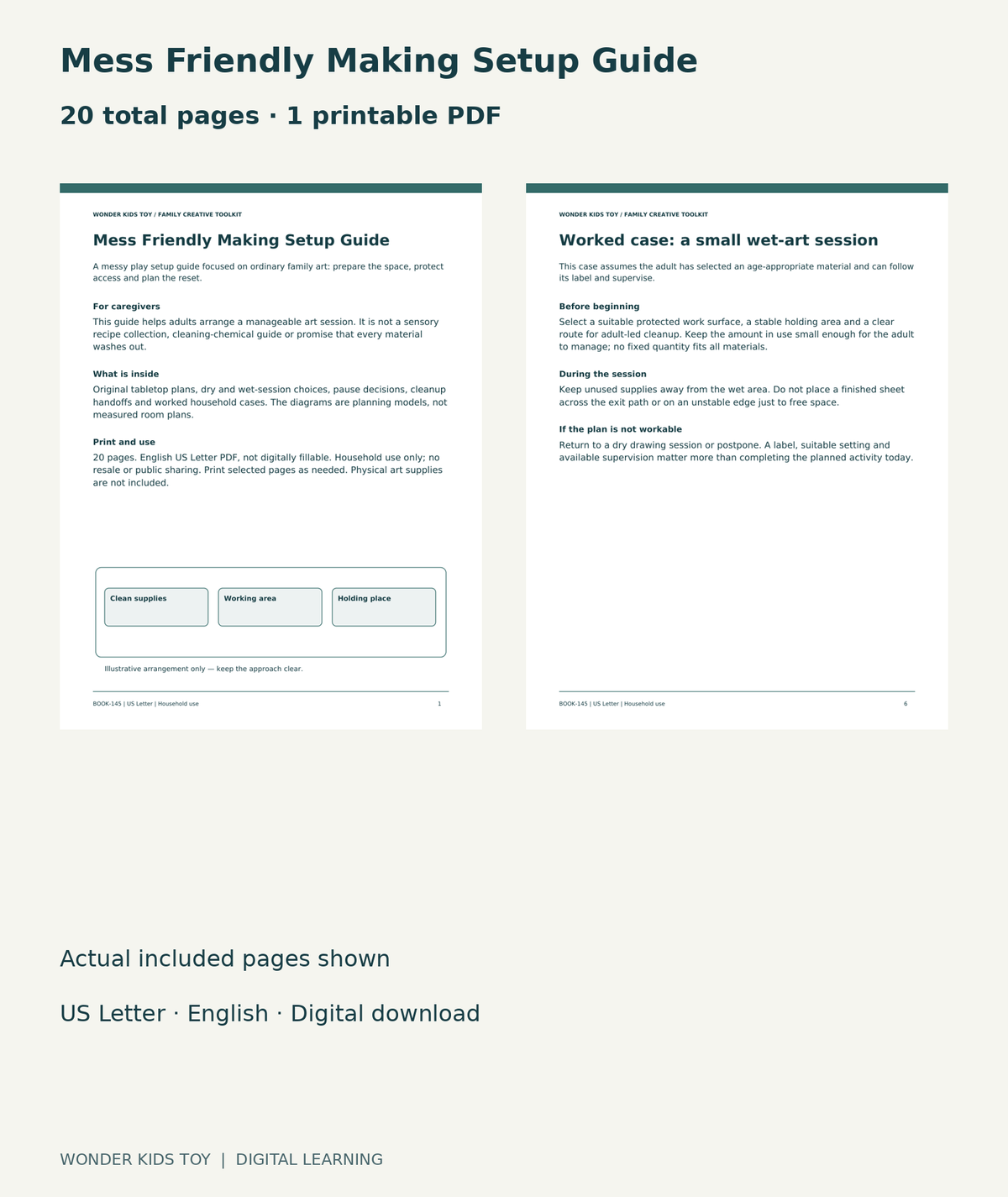 Mess Friendly Making Setup Guide: actual included PDF cover and page 6, 20 total pages