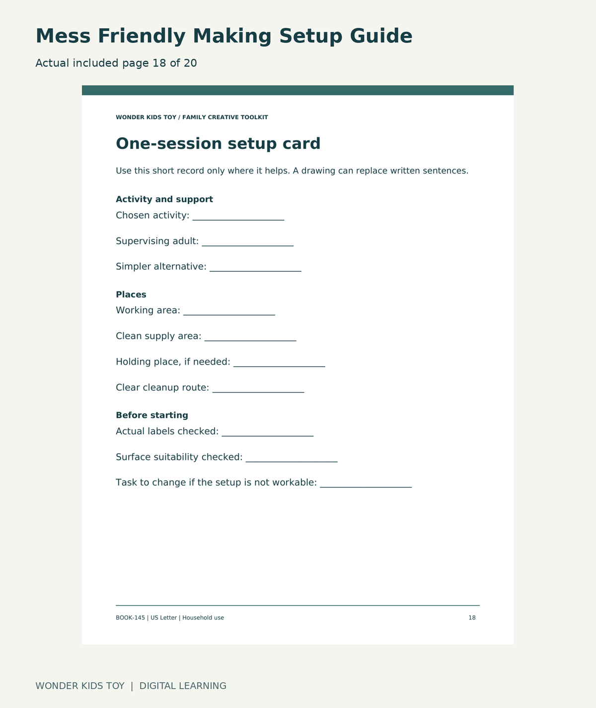 Mess Friendly Making Setup Guide: actual included PDF page 18 of 20