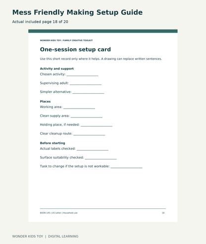 Mess Friendly Making Setup Guide: actual included PDF page 18 of 20