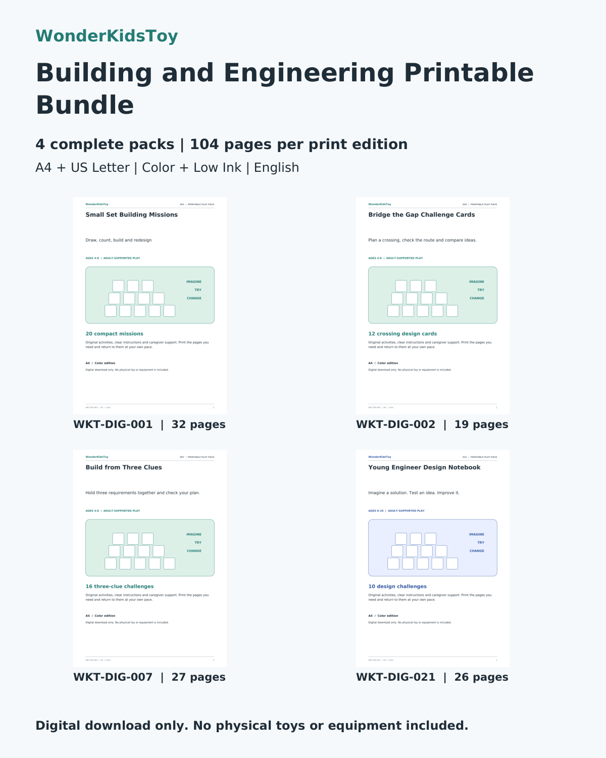 Building and Engineering Printable Bundle: printable PDF bundle cover showing its four included packs
