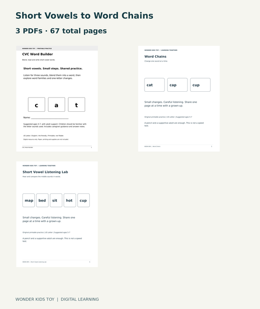 Short Vowels to Word Chains: actual included PDF covers