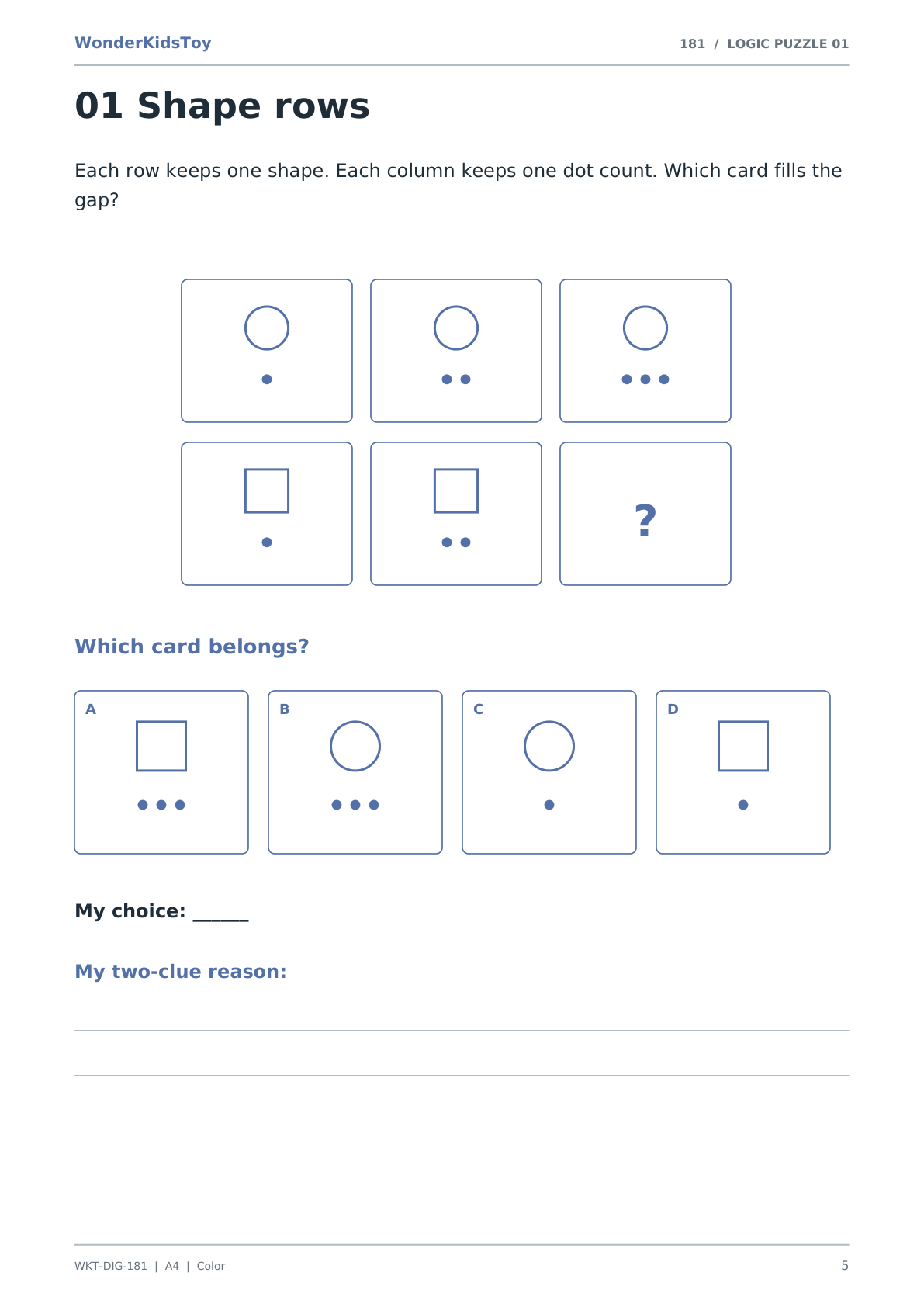 Real interior preview: Missing Piece Logic Puzzles, Shape rows.