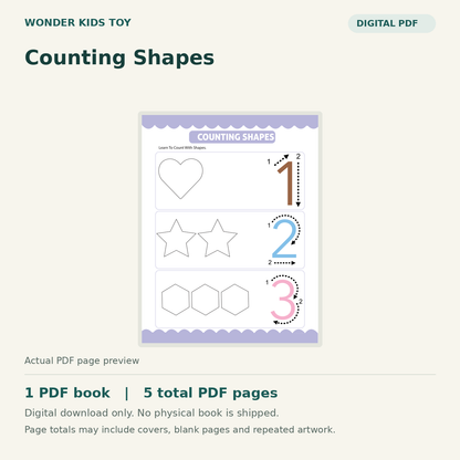 Counting Shapes printable PDF preview: 5 PDF pages for counting practice